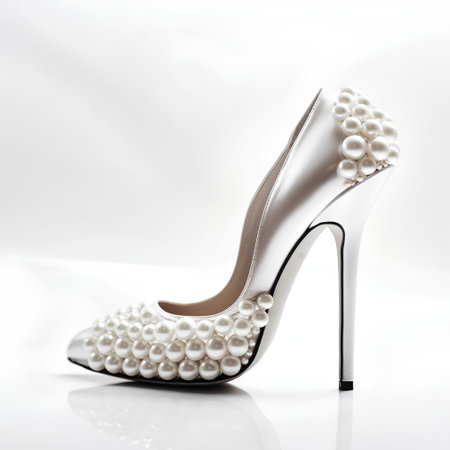 womens shoes with pearls on a white background close-upの素材