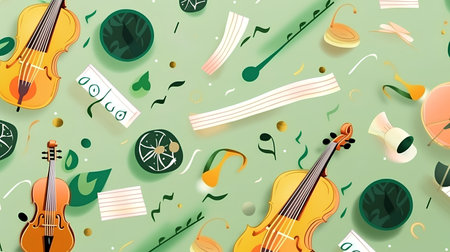 Music background with violin, violin and musical notes. Vector illustration.の素材