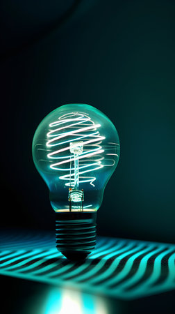 Glowing fluorescent light bulb on dark background. 3D Renderingの素材