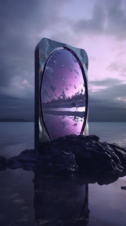 Reflection in the mirror of the sea. 3d render.の素材