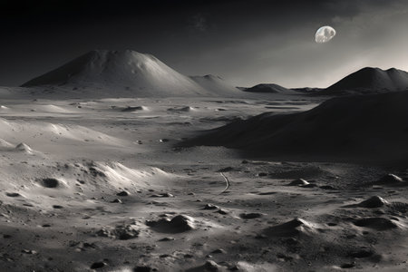 Fantasy alien planet. Mountain and moon. 3D illustration.の素材