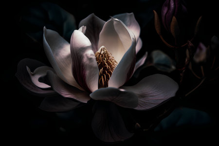 Beautiful magnolia flower on a dark background, close-upの素材