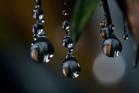 Water droplets on a branch of a plant. Macro photography.の素材