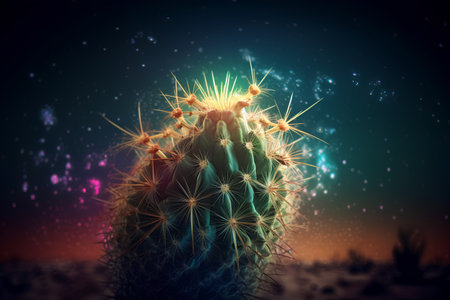 Cactus with spikes on colorful background. 3d render illustration.の素材