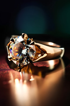 Wedding ring with precious stone on black background. Close up.の素材