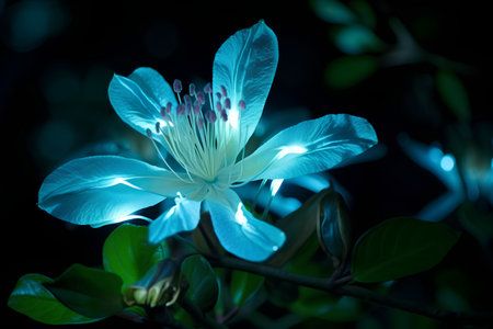 Beautiful blue flower on a dark background. Shallow depth of field.の素材