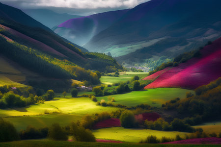 Colorful spring landscape in the Carpathian mountains. Ukraine, Europe.の素材