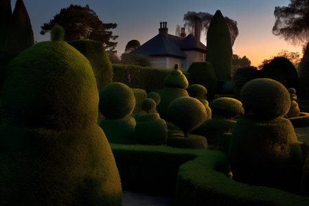 Gardens in the park at sunset. 3d render.の素材
