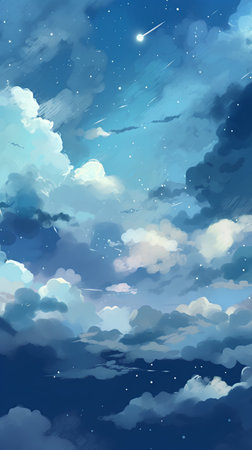 Night sky with clouds and stars. Vector illustration. Eps 10.の素材