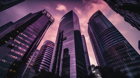 Modern skyscrapers in Hong Kong city at night, China.の素材