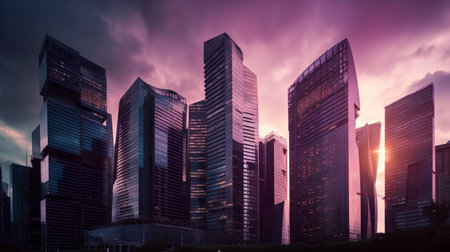 Skyscrapers at sunset in Shanghai, China. Financial district.の素材