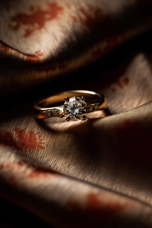 Wedding ring on the background of the fabric. Close-up.の素材