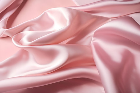 closeup of pink satin fabric texture background with some folds in itの素材