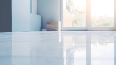 Closeup of white tile floor in living room with sunlight background.の素材