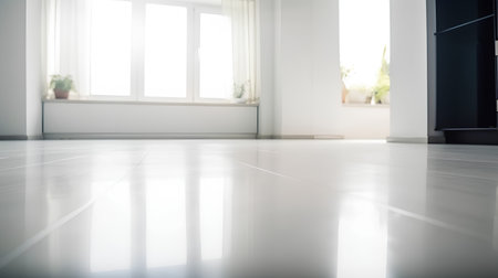 White marble floor in the living room of a modern house, blurred backgroundの素材
