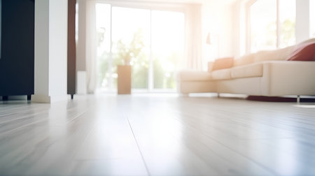 Living room interior with wooden floor and sofa. Blurred background.の素材