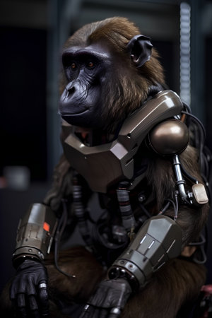 Gorilla in a robot suit. 3D render. Studio shot.の素材