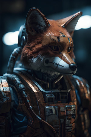 Close up portrait of a fox in an astronaut suit, 3d renderの素材