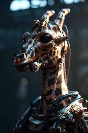 The giraffe at the Madame Tussauds wax museum in Kuala Lumpur, Malaysia. Madame Tussauds is a waxwork museum and tourist attraction.の素材