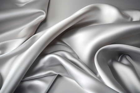 Closeup of rippled white silk satin fabric as backgroundの素材