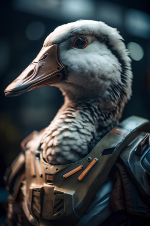 Close up of a duck in a leather jacket. Vintage tonedの素材