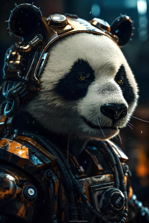 3D rendering of a giant panda in an astronaut suit.の素材