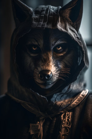 Portrait of a fox in a hood, close-up.の素材