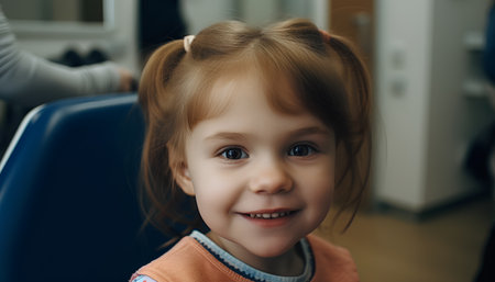 Portrait of a little smiling girl at the hairdresserの素材
