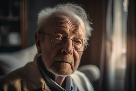 Portrait of an elderly man in glasses. The concept of old age.の素材