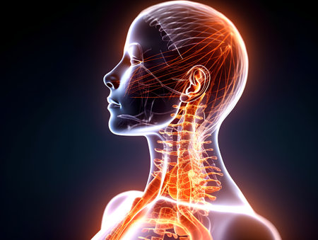3d Illustration of Female Feeling the Neck Pain, X-Ray Imageの素材
