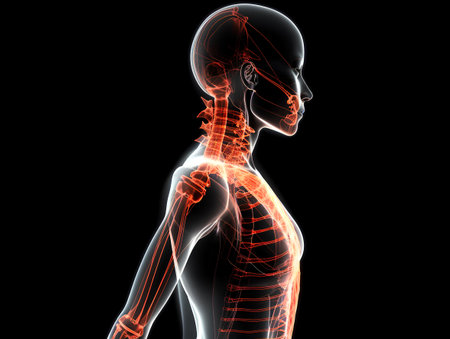 Human skeleton anatomy x-ray view on black background (clipping path included)の素材