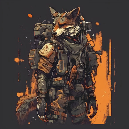 Sketch of a fox in a military suit. Vector illustration.の素材