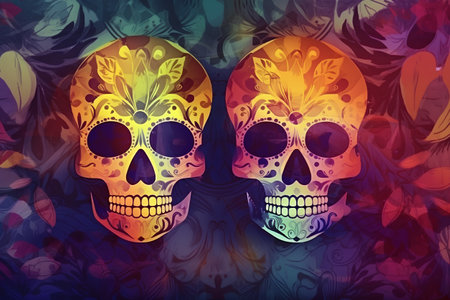 Day of the Dead Sugar Skulls on Abstract Background. Vector Illustrationの素材