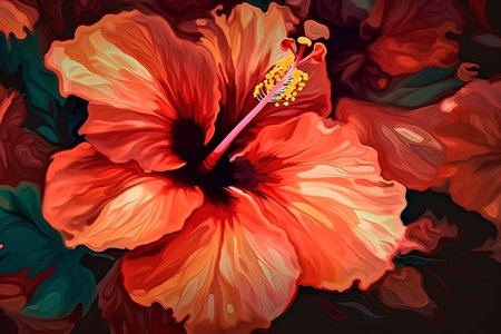 Hibiscus flower in red and orange colors. Vector illustration.の素材