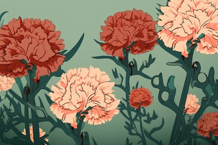 Seamless floral pattern with carnation flowers. Vector illustration.の素材