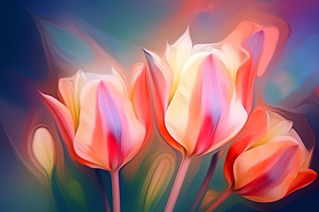 Tulips on a multicolored background. Vector illustration.の素材
