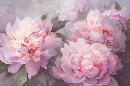 Beautiful pink peony flowers in soft pastel colors, floral backgroundの素材