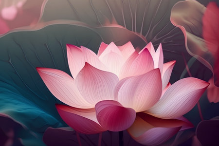 Beautiful pink lotus flower on dark background. Vector illustration.の素材