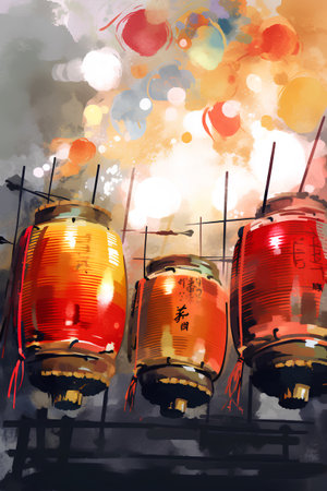 Illustration of Chinese drum set in watercolor style. Vector illustration.の素材
