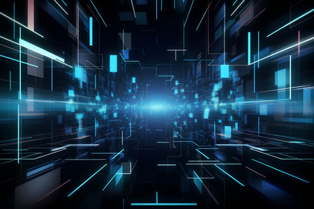 Abstract technology background with blue glowing lines. 3D Rendering.の素材