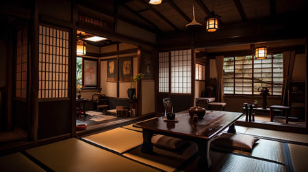 Interior of a Japanese-style house, Tokyo, Japan.の素材