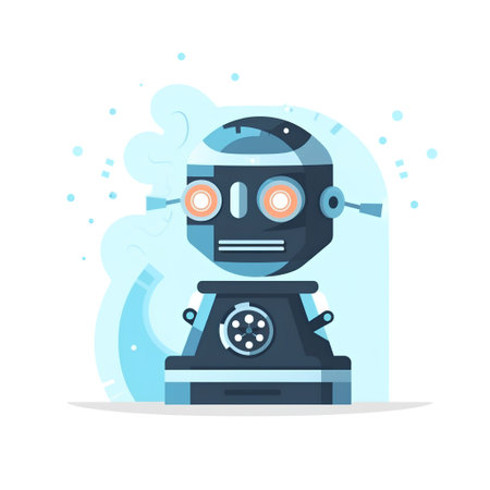 Robot talking on the phone. Vector illustration in flat style.の素材
