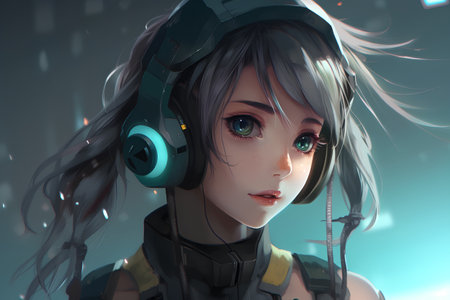 Futuristic girl with headphones, 3d rendering. Computer digital drawing.の素材