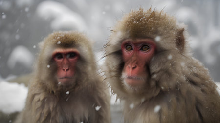 Japanese macaques (Macaca fuscata) in snow, Japanの素材