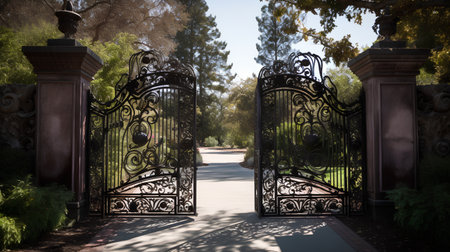Wrought iron gates at the entrance to the garden. Entrance to the park.の素材