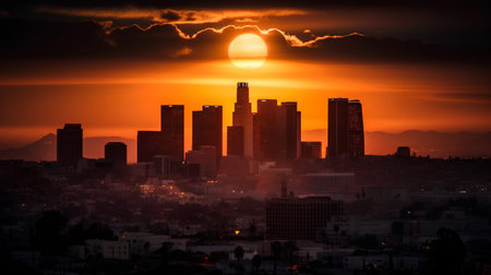 Sunset over the city of Los Angeles, California, USA.の素材