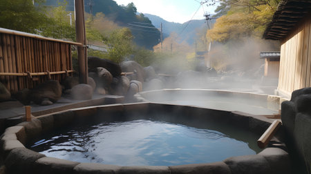 Hot spring in the Japanese garden,Chiayama,Japanの素材