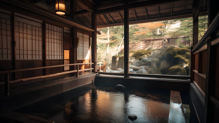 Japanese garden in Kyoto, Japan. Traditional japanese house.の素材