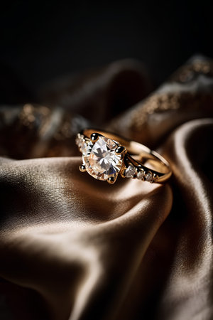 Wedding rings on satin background with shallow depth of fieldの素材