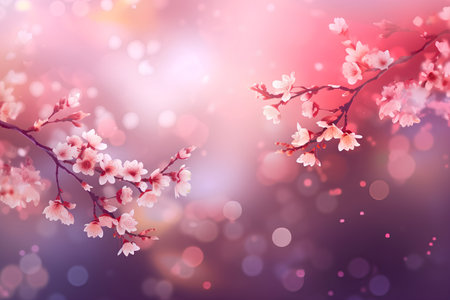 Beautiful cherry blossom background with bokeh effect. Vector illustration.の素材